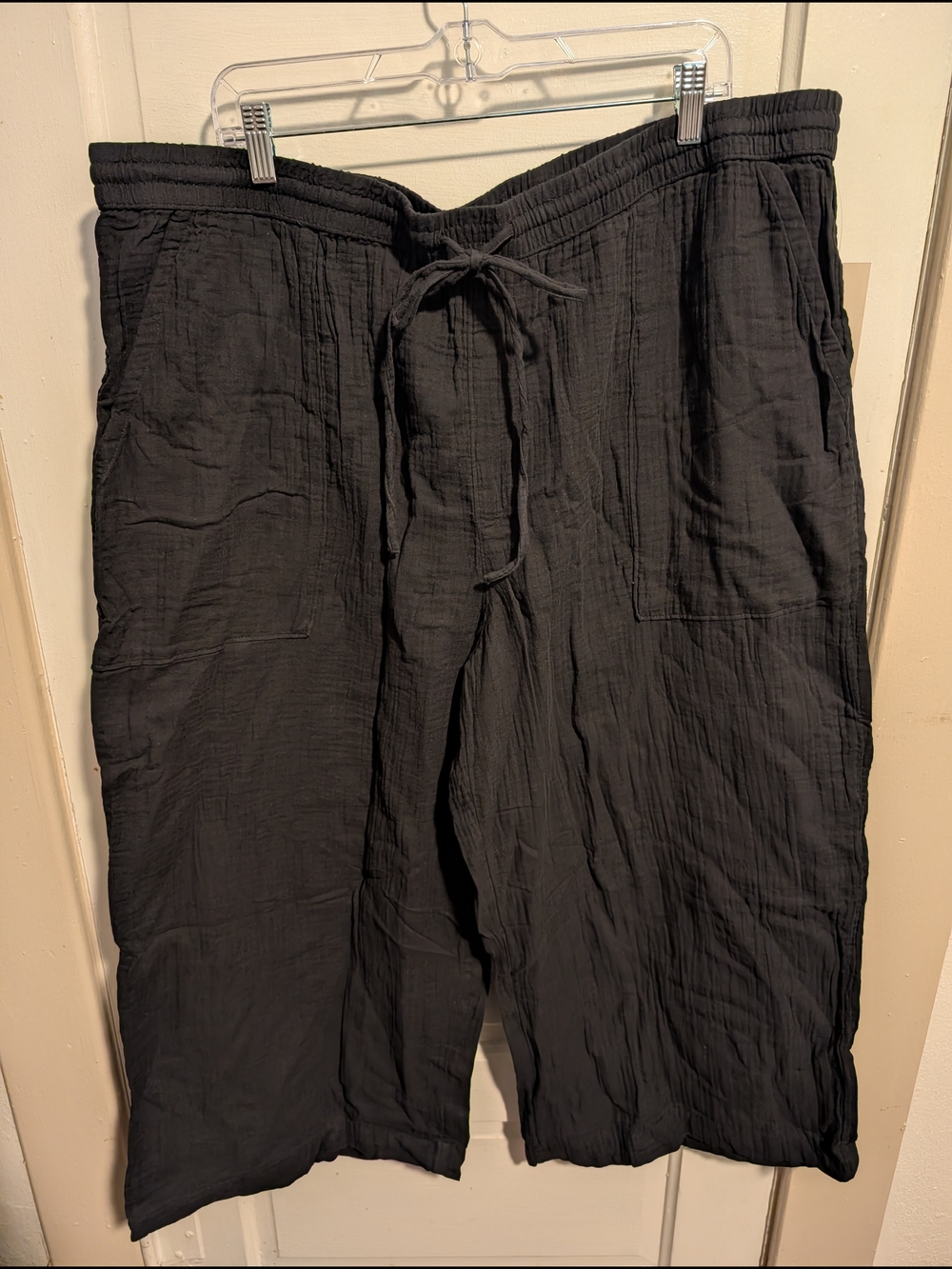 Minimalist Black Drawstring 100% Cotton Cropped Pants Womens 2X Universal Thread